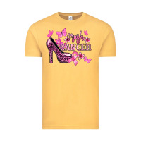 Vintage Mustard Crush Cancer with high heels Cancer Awareness Vintage Tee - HowdyJamesFarm