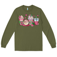 Army Green valentines day coffee cups Long Sleeve Tee - OliviaCreatesArt