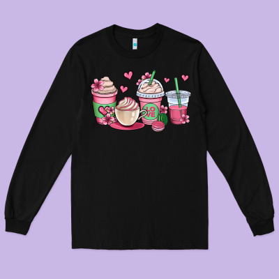 Valentines Day Coffee Cups Long Sleeve Tee Designed By Oliviacreatesart