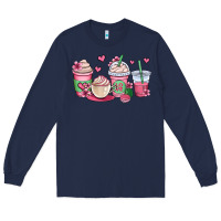 Navy valentines day coffee cups Long Sleeve Tee - OliviaCreatesArt
