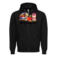 Black teacher life with books  pen and coffee Zipper Hoodie - Artiststas