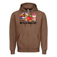 Chestnut teacher life with books  pen and coffee Zipper Hoodie - Artiststas