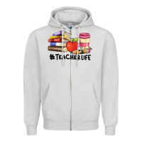 Dove Grey teacher life with books  pen and coffee Zipper Hoodie - Artiststas