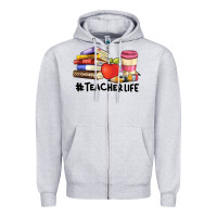 Heather Grey teacher life with books  pen and coffee Zipper Hoodie - Artiststas