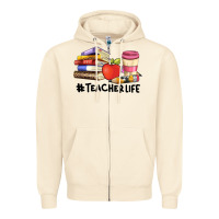Sandshell teacher life with books  pen and coffee Zipper Hoodie - Artiststas