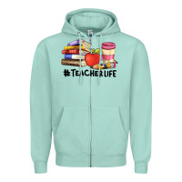 Seafoam teacher life with books  pen and coffee Zipper Hoodie - Artiststas