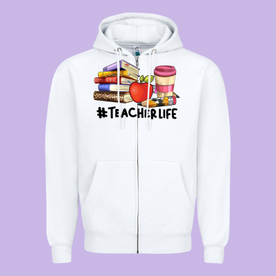 Teacher Life With Books  Pen And Coffee Zipper Hoodie Designed By Artiststas