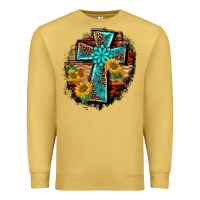 Antique Gold western turquoise's leopard cross  wooden aztek sunflowers background Premium Sweatshirt - BarkalooDesign