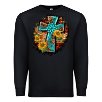 Black western turquoise's leopard cross  wooden aztek sunflowers background Premium Sweatshirt - BarkalooDesign