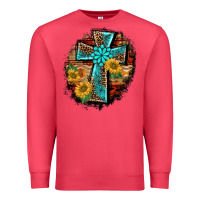 Cardinal western turquoise's leopard cross  wooden aztek sunflowers background Premium Sweatshirt - BarkalooDesign