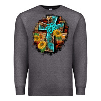 Charcoal Heather western turquoise's leopard cross  wooden aztek sunflowers background Premium Sweatshirt - BarkalooDesign