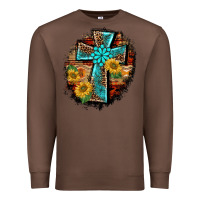 Chestnut western turquoise's leopard cross  wooden aztek sunflowers background Premium Sweatshirt - BarkalooDesign