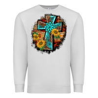 Dove Grey western turquoise's leopard cross  wooden aztek sunflowers background Premium Sweatshirt - BarkalooDesign