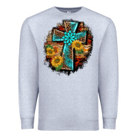 Heather Grey western turquoise's leopard cross  wooden aztek sunflowers background Premium Sweatshirt - BarkalooDesign