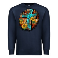 Navy western turquoise's leopard cross  wooden aztek sunflowers background Premium Sweatshirt - BarkalooDesign