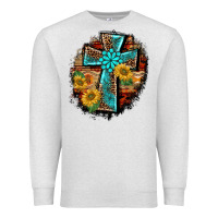 Oatmeal Heather western turquoise's leopard cross  wooden aztek sunflowers background Premium Sweatshirt - BarkalooDesign