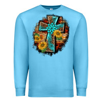 Ocean Blue western turquoise's leopard cross  wooden aztek sunflowers background Premium Sweatshirt - BarkalooDesign