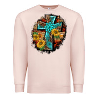Pale Pink western turquoise's leopard cross  wooden aztek sunflowers background Premium Sweatshirt - BarkalooDesign