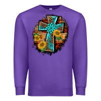 Purple western turquoise's leopard cross  wooden aztek sunflowers background Premium Sweatshirt - BarkalooDesign