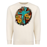 Sandshell western turquoise's leopard cross  wooden aztek sunflowers background Premium Sweatshirt - BarkalooDesign