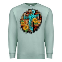 Seafoam western turquoise's leopard cross  wooden aztek sunflowers background Premium Sweatshirt - BarkalooDesign