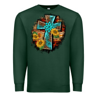 Sports Green western turquoise's leopard cross  wooden aztek sunflowers background Premium Sweatshirt - BarkalooDesign
