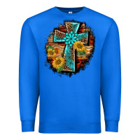 True Royal western turquoise's leopard cross  wooden aztek sunflowers background Premium Sweatshirt - BarkalooDesign