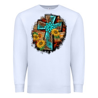 White western turquoise's leopard cross  wooden aztek sunflowers background Premium Sweatshirt - BarkalooDesign