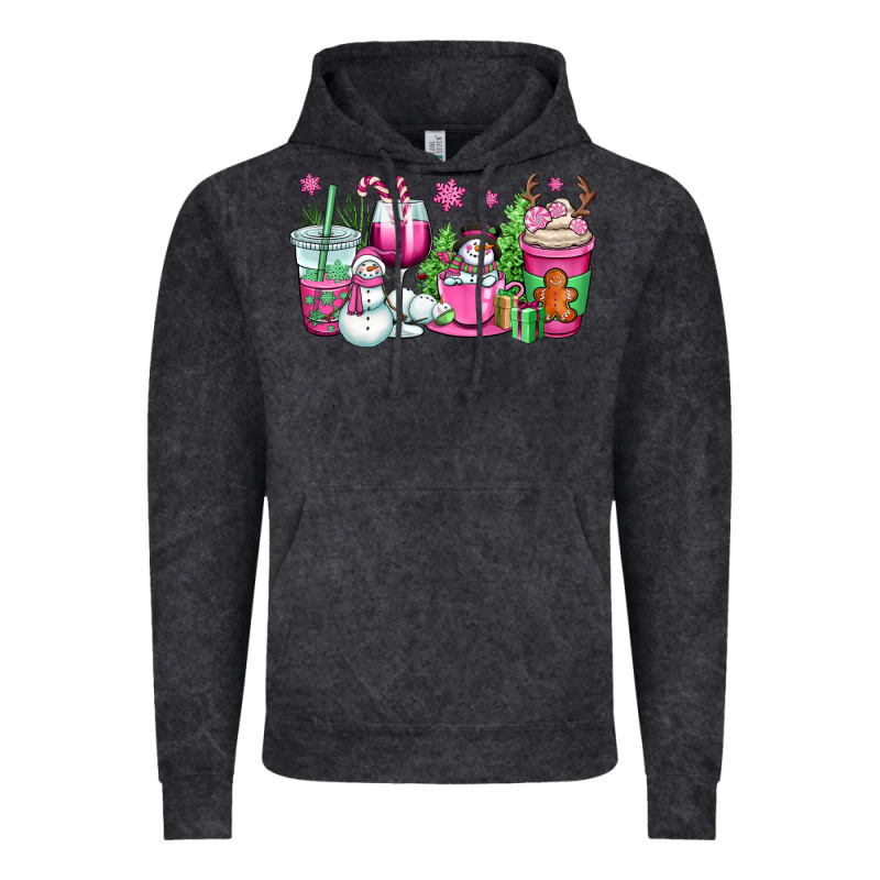 Pink Christmas Snowman Coffee Cups Vintage Hoodie by OliviaCreatesArt | Teevron