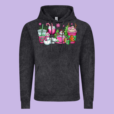 Pink Christmas Snowman Coffee Cups Vintage Hoodie Designed By Oliviacreatesart