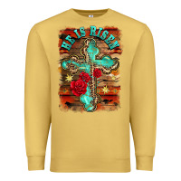 Antique Gold he is risen cross with roses background Premium Sweatshirt - BarkalooDesign