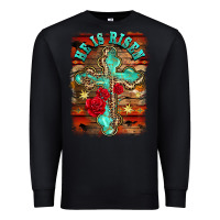 Black he is risen cross with roses background Premium Sweatshirt - BarkalooDesign
