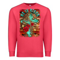 Cardinal he is risen cross with roses background Premium Sweatshirt - BarkalooDesign
