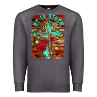 Charcoal Heather he is risen cross with roses background Premium Sweatshirt - BarkalooDesign
