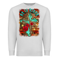 Dove Grey he is risen cross with roses background Premium Sweatshirt - BarkalooDesign