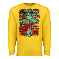 Lemon he is risen cross with roses background Premium Sweatshirt - BarkalooDesign