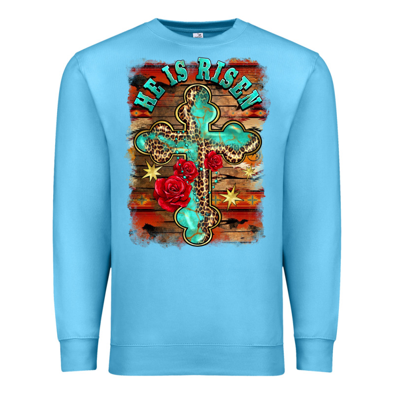 He Is Risen Cross With Roses Background Premium Sweatshirt by BarkalooDesign | Teevron