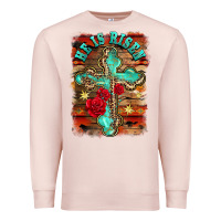 Pale Pink he is risen cross with roses background Premium Sweatshirt - BarkalooDesign