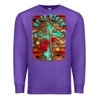Purple he is risen cross with roses background Premium Sweatshirt - BarkalooDesign