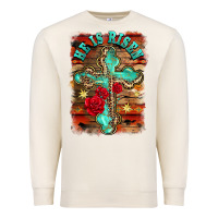 Sandshell he is risen cross with roses background Premium Sweatshirt - BarkalooDesign