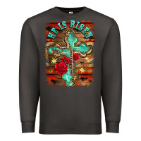 Smoke he is risen cross with roses background Premium Sweatshirt - BarkalooDesign