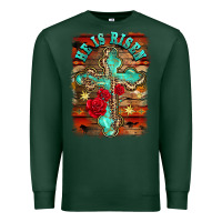 Sports Green he is risen cross with roses background Premium Sweatshirt - BarkalooDesign