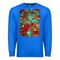 True Royal he is risen cross with roses background Premium Sweatshirt - BarkalooDesign