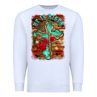 White he is risen cross with roses background Premium Sweatshirt - BarkalooDesign