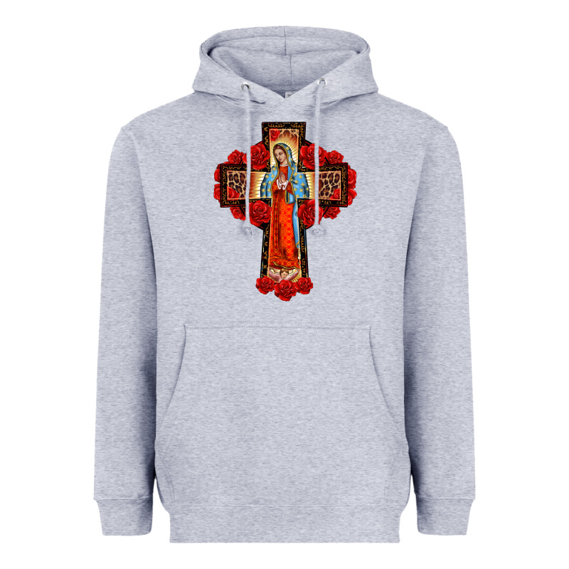 Lady Of Guadalupe Rose Cross, Heavyweight Hoodie by BarkalooDesign | Teevron