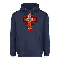 Navy lady of guadalupe rose cross, Heavyweight Hoodie - BarkalooDesign