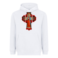 White lady of guadalupe rose cross, Heavyweight Hoodie - BarkalooDesign