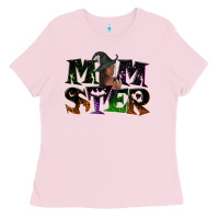 Bubblegum Pink Momster with witch Ladies Tee - NancyCooperArtShop