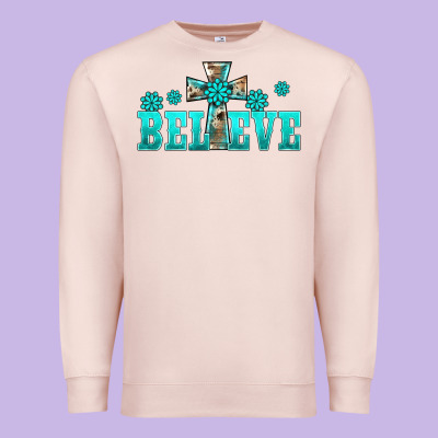 Western Turquoise's Gemstones Cross Believe Premium Sweatshirt Designed By Barkaloodesign