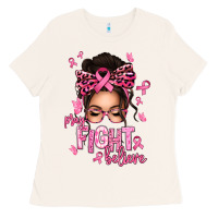Bone pray fight believe breast cancer afro messy bun Ladies Tee - texasbilliewilder